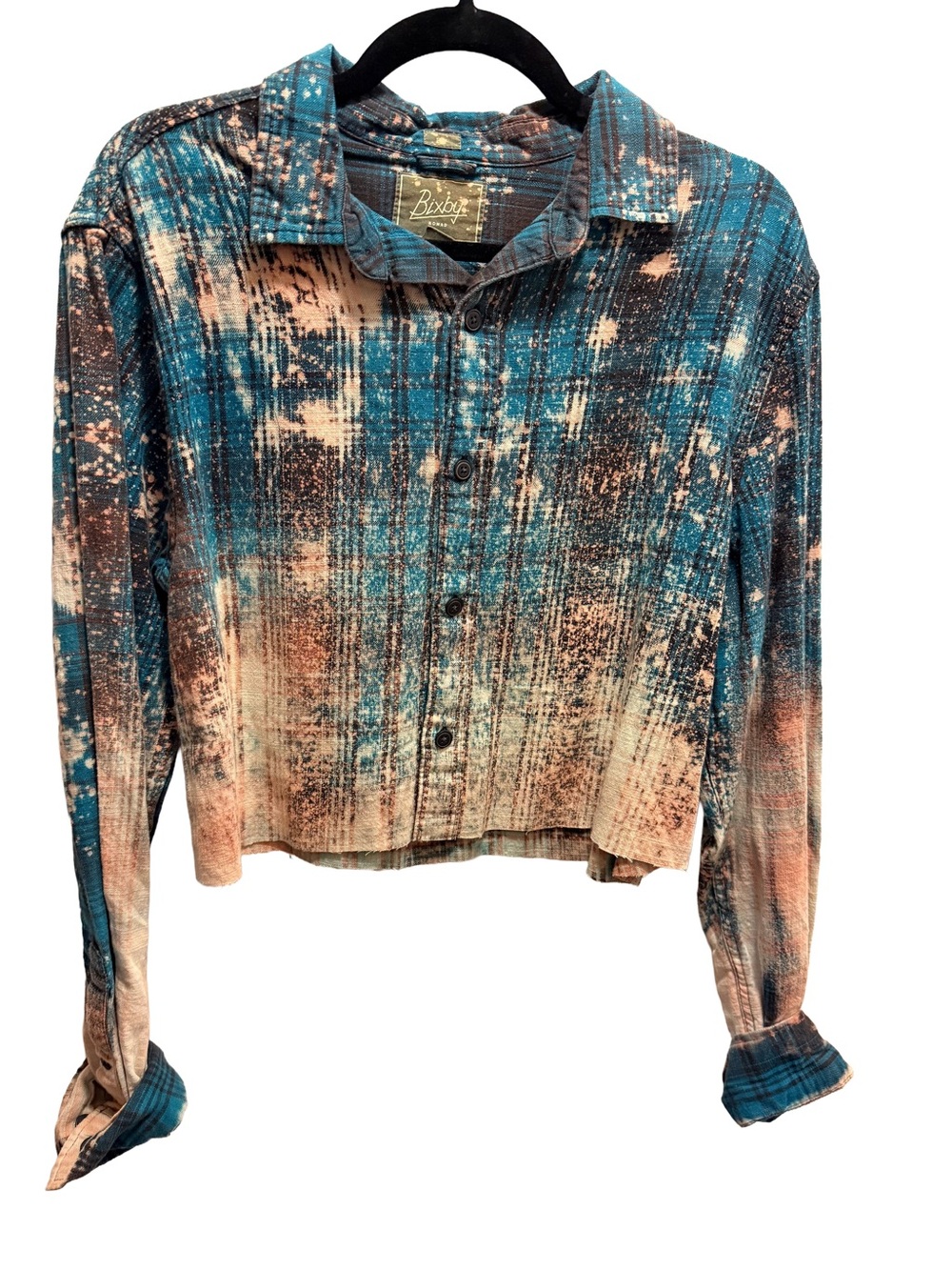 One of a Kind Bixby Reverse Dyed Cropped Flannel Shirt Size Medium